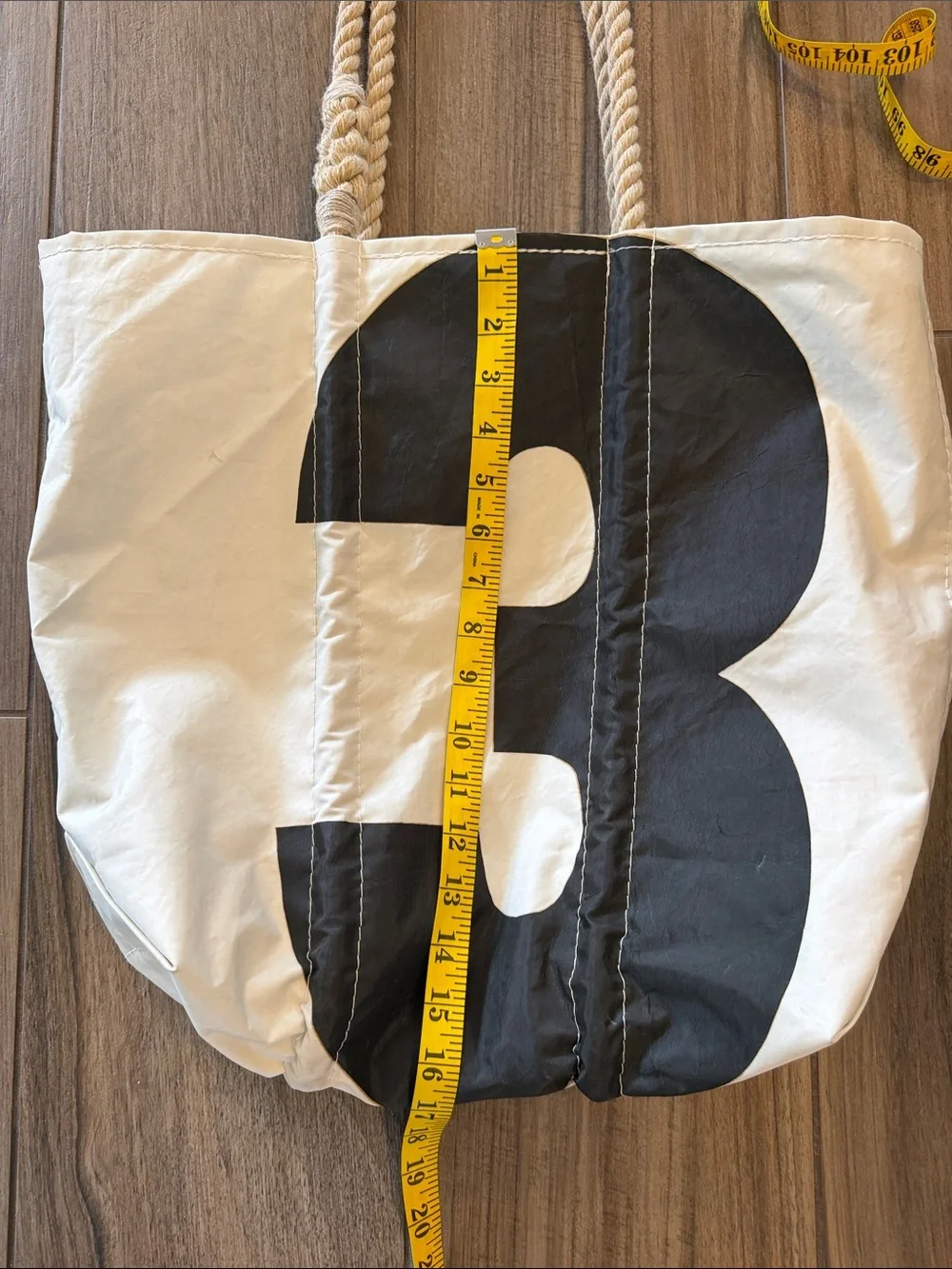 Sea Bags Maine Tote Bag with Black Number 3 Print - Rope Handles. Recycled Sails - Picture 15 of 16